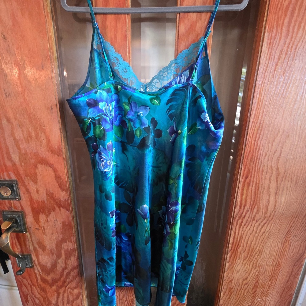 Gilligan & O'Malley slip Nightgown Womens XXL Teal Blue Floral fairycore Y2K - Picture 3 of 10